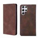 For Samsung Galaxy S22 Ultra 5G Skin Feel Magnetic Horizontal Flip Leather Phone Case(Dark Brown)