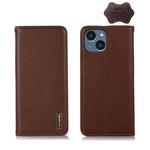For iPhone 14 KHAZNEH Nappa Top Layer Cowhide Leather Phone Case (Brown)