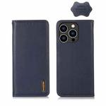 For iPhone 14 Pro KHAZNEH Nappa Top Layer Cowhide Leather Phone Case(Blue)