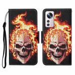 For Xiaomi 12 Lite Colored Drawing Pattern Flip Leather Phone Case(Flame Skull)