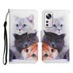 For Xiaomi 12 Lite Colored Drawing Pattern Flip Leather Phone Case(3 Cats)
