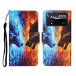 For Xiaomi Poco X4 Pro 5G Colored Drawing Pattern Flip Leather Phone Case(Flaming Wolf)