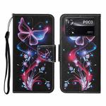 For Xiaomi Poco X4 Pro 5G Colored Drawing Pattern Flip Leather Phone Case(Fluorescent Butterfly)