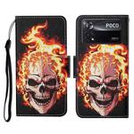 For Xiaomi Poco X4 Pro 5G Colored Drawing Pattern Flip Leather Phone Case(Flame Skull)