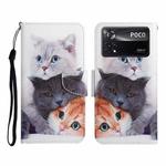 For Xiaomi Poco X4 Pro 5G Colored Drawing Pattern Flip Leather Phone Case(3 Cats)