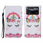 For Xiaomi Poco X4 Pro 5G Colored Drawing Pattern Flip Leather Phone Case(Crown Unicorn)