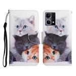 For OPPO Reno7 4G Colored Drawing Pattern Flip Leather Phone Case(3 Cats)