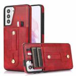 For Samsung Galaxy S21 5G Wristband Kickstand Wallet Leather Phone Case(Red)