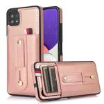 For Samsung Galaxy A42 5G Wristband Kickstand Wallet Leather Phone Case(Rose Gold)