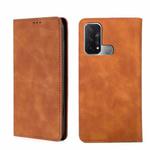 For OPPO Reno5 A Skin Feel Magnetic Horizontal Flip Leather Phone Case(Light Brown)