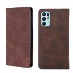 For OPPO Reno6 4G Skin Feel Magnetic Horizontal Flip Leather Phone Case(Dark Brown)