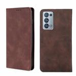 For OPPO Reno6 Pro+ 5G Skin Feel Magnetic Horizontal Flip Leather Phone Case(Dark Brown)