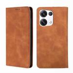 For OPPO Reno8 Pro+ 5G Skin Feel Magnetic Horizontal Flip Leather Phone Case(Light Brown)