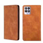For OPPO Realme 8i Skin Feel Magnetic Horizontal Flip Leather Phone Case(Light Brown)