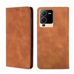 For vivo S15 5G Skin Feel Magnetic Horizontal Flip Leather Phone Case(Light Brown)