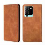 For vivo S15 Pro 5G Skin Feel Magnetic Horizontal Flip Leather Phone Case(Light Brown)