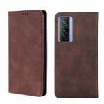 For vivo X70 Skin Feel Magnetic Horizontal Flip Leather Phone Case(Dark Brown)