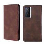 For vivo X70 Pro Skin Feel Magnetic Horizontal Flip Leather Phone Case(Dark Brown)