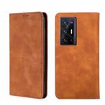 For vivo X70 Pro+ Skin Feel Magnetic Horizontal Flip Leather Phone Case(Light Brown)