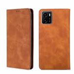 For vivo Y15s Overseas Version Skin Feel Magnetic Horizontal Flip Leather Phone Case(Light Brown)