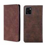 For vivo Y15s Overseas Version Skin Feel Magnetic Horizontal Flip Leather Phone Case(Dark Brown)