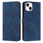 For iPhone 13 Skin Feel Heart Pattern Leather Phone Case(Blue)