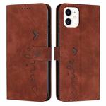For iPhone 11 Skin Feel Heart Pattern Leather Phone Case (Brown)