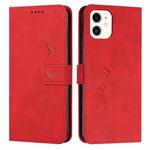 For iPhone 11 Skin Feel Heart Pattern Leather Phone Case (Red)