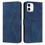 For iPhone 11 Skin Feel Heart Pattern Leather Phone Case (Blue)