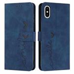 For iPhone X / XS Skin Feel Heart Pattern Leather Phone Case(Blue)
