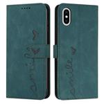 For iPhone X / XS Skin Feel Heart Pattern Leather Phone Case(Green)