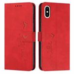 For iPhone XS Max Skin Feel Heart Pattern Leather Phone Case(Red)