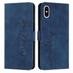 For iPhone XS Max Skin Feel Heart Pattern Leather Phone Case(Blue)