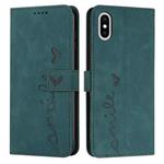 For iPhone XS Max Skin Feel Heart Pattern Leather Phone Case(Green)