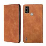 For Nokia C21 Plus Skin Feel Magnetic Horizontal Flip Leather Phone Case(Light Brown)