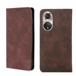 For Honor 50 Pro Skin Feel Magnetic Horizontal Flip Leather Phone Case(Dark Brown)