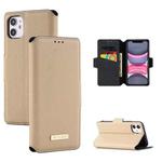 For iPhone 11 MUXMA MX115 Cross Texture Oil Edge Flip Leather Phone Case (Gold)