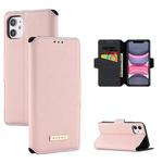 For iPhone 11 MUXMA MX115 Cross Texture Oil Edge Flip Leather Phone Case (Pink)