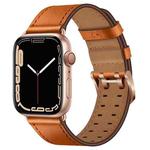 Double Buckles Leather Watch Band For Apple Watch Ultra 49mm / Series 8&7 45mm / SE 2&6&SE&5&4 44mm / 3&2&1 42mm(Brown Rose Gold Buckle)