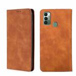 For Tecno Spark 7 Skin Feel Magnetic Horizontal Flip Leather Phone Case(Light Brown)