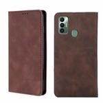 For Tecno Spark 7 Skin Feel Magnetic Horizontal Flip Leather Phone Case(Dark Brown)