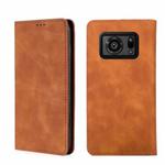 For Sharp Aquos R6 Skin Feel Magnetic Horizontal Flip Leather Phone Case(Light Brown)