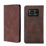 For Sharp Aquos R6 Skin Feel Magnetic Horizontal Flip Leather Phone Case(Dark Brown)