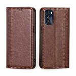 For Motorola Moto G 2022 Grid Texture Magnetic Flip Leather Phone Case(Brown)