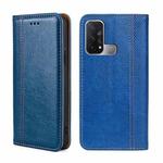 For OPPO Reno5 A Grid Texture Magnetic Flip Leather Phone Case(Blue)
