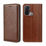 For OPPO Reno5 A Grid Texture Magnetic Flip Leather Phone Case(Brown)