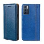For OPPO Reno6 5G Grid Texture Magnetic Flip Leather Phone Case(Blue)