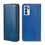 For OPPO Reno6 Pro 5G Grid Texture Magnetic Flip Leather Phone Case(Blue)