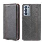 For OPPO Reno6 Pro+ 5G Grid Texture Magnetic Flip Leather Phone Case(Grey)