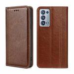 For OPPO Reno6 Pro+ 5G Grid Texture Magnetic Flip Leather Phone Case(Brown)